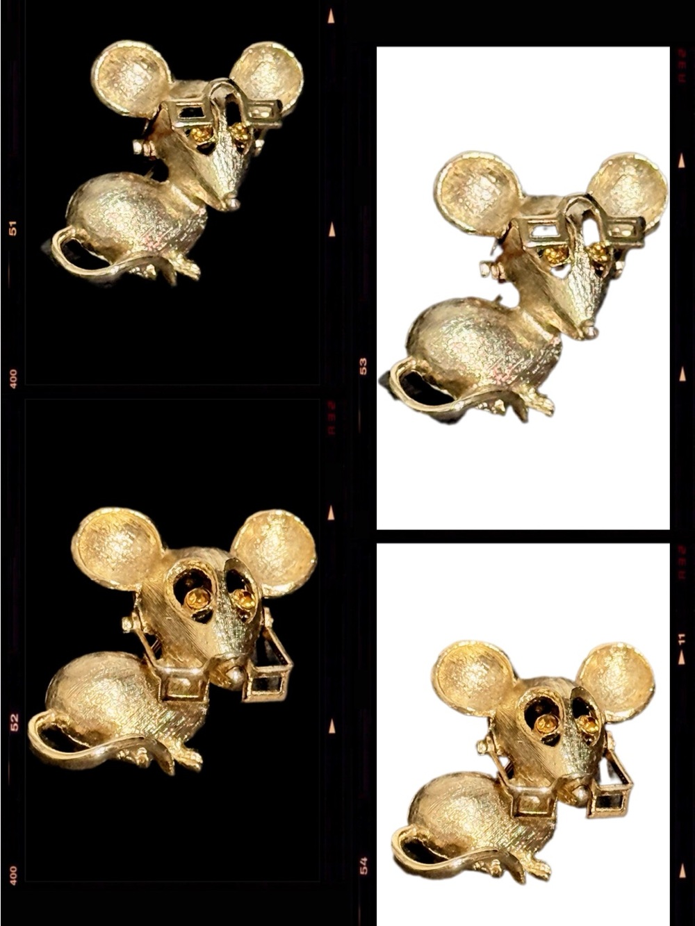 Vintage Avon Gold Mouse Brooch Pin Jewelry Movable Eyeglasses Stamped Signed